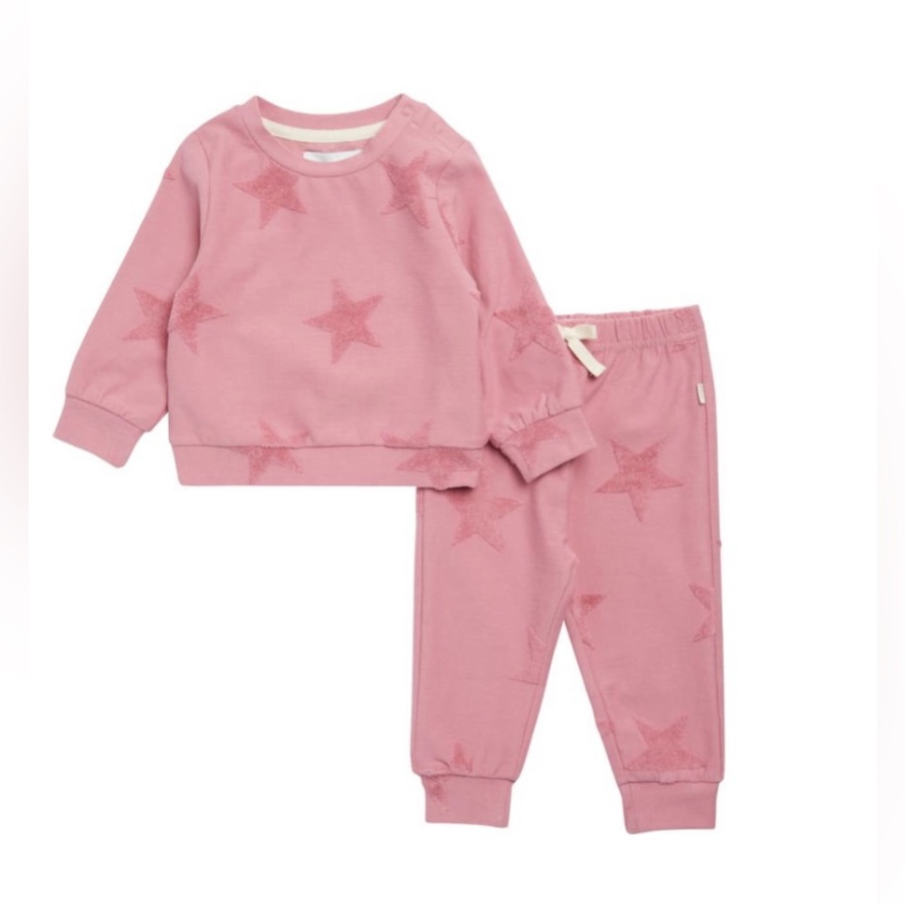SAMMY + NAT Jacquard Sweatshirt & Joggers Set ✨ Fox Glove 18-24 mos | pink stars